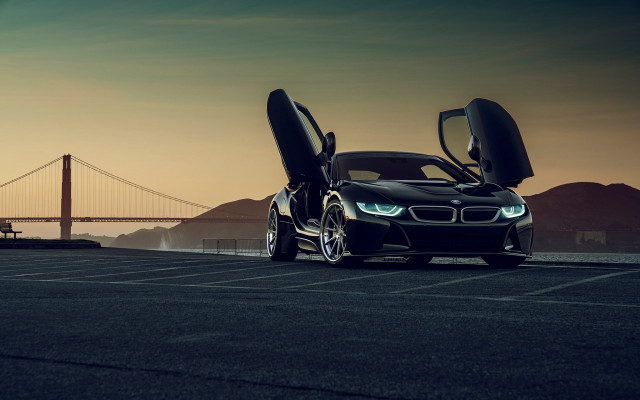 Black car open bridge ocean free wallpaper for desktop - medium preview image