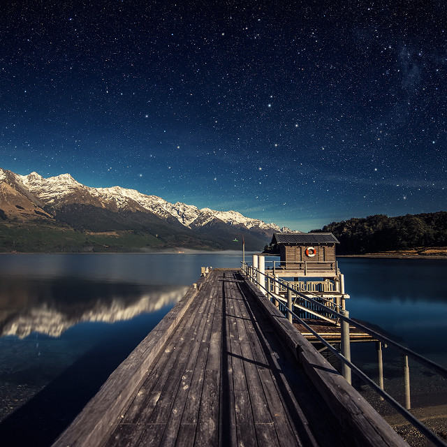 Pier night sky stars mountains free wallpaper for tablet - medium preview image