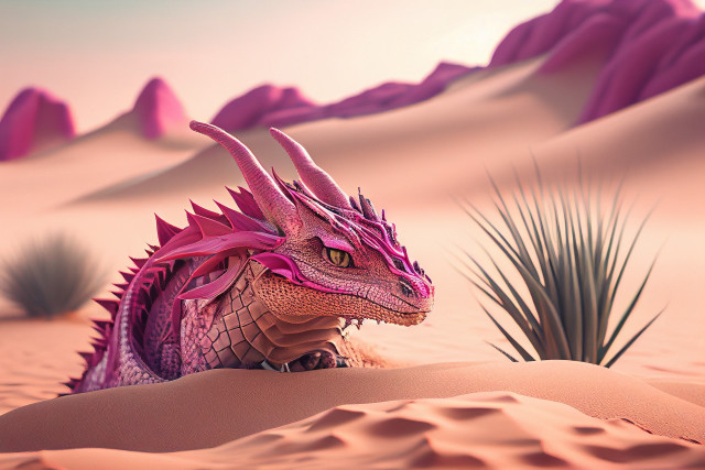 Pink dragon desert cactus 3d free wallpaper for desktop - medium preview image