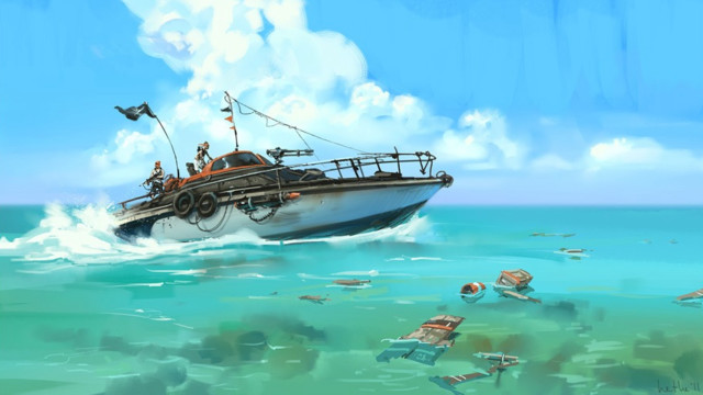 Boat people trash floating flag free wallpaper for desktop - medium preview image