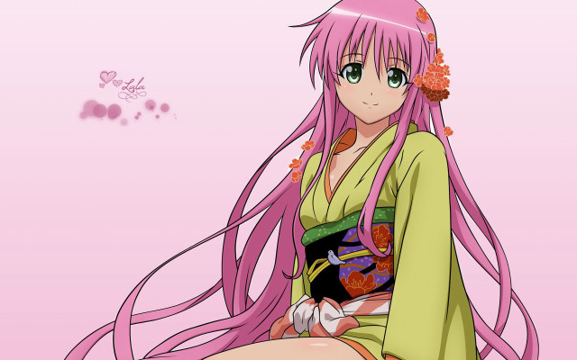 Pink haired girl kimono butterfly free wallpaper for desktop - medium preview image