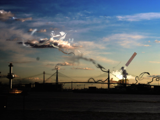 Sky clouds kite city matte free wallpaper for desktop - medium preview image