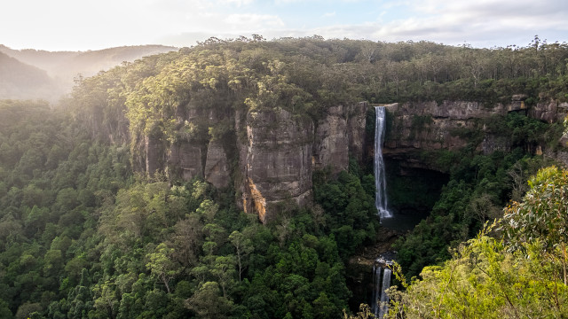 Waterfall forest sky clouds tiltshift free wallpaper for desktop - medium preview image