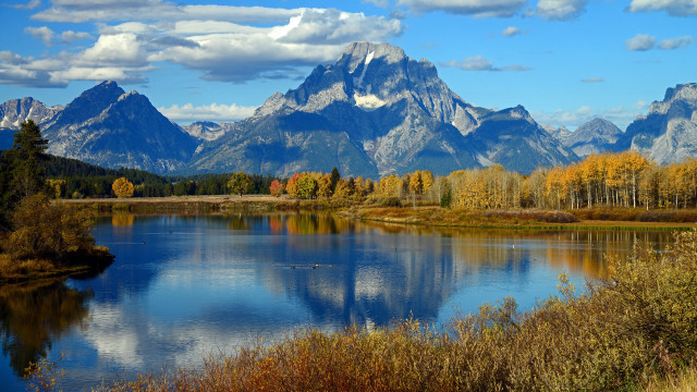 Mountain lake forest city skyline free wallpaper for desktop - medium preview image