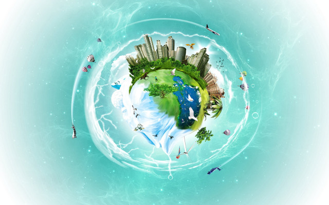 Small planet city water eco free wallpaper for desktop - medium preview image