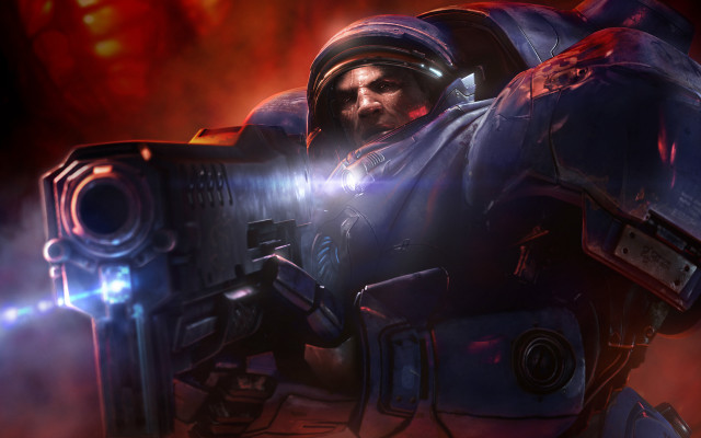Space suit man machine gun free wallpaper for desktop - medium preview image