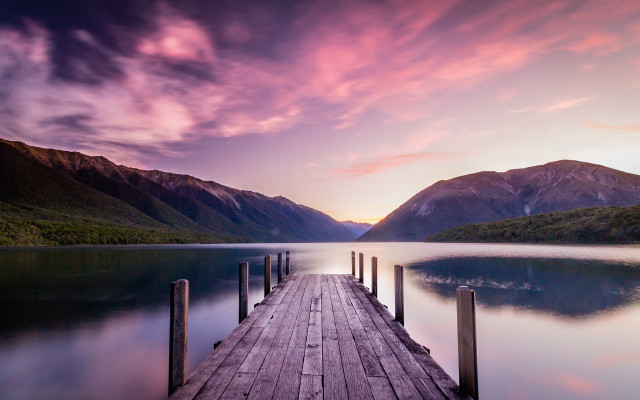 Dusk lake mountains pink sky free wallpaper for desktop - medium preview image