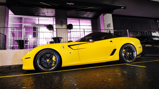 Yellow sports car purple light free wallpaper for desktop - medium preview image