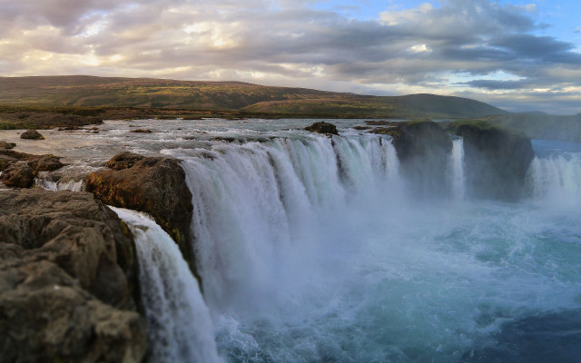 Waterfall side water body beach free wallpaper for desktop - medium preview image