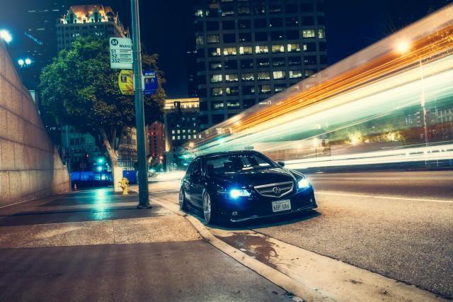 Car night cityscape street lights free wallpaper for desktop - medium preview image