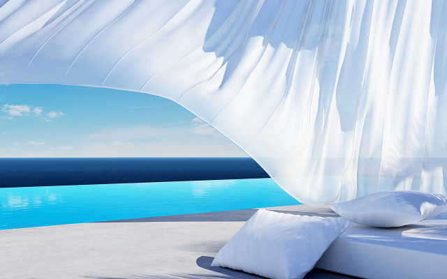 Canopy bed ocean view pool #2 free wallpaper for desktop - medium preview image