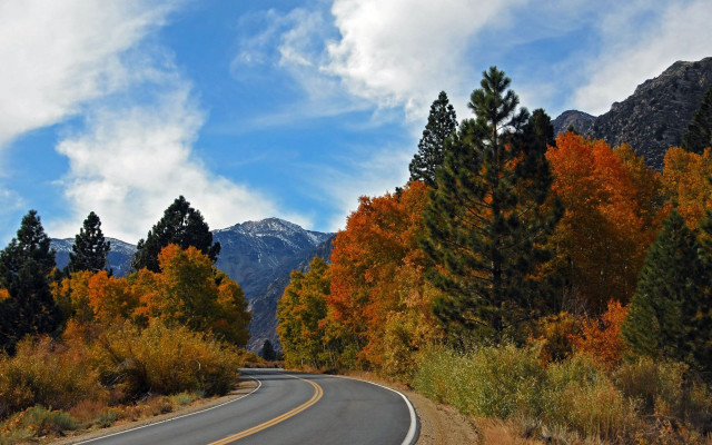 Autumn mountains road trees sky free wallpaper for desktop - medium preview image