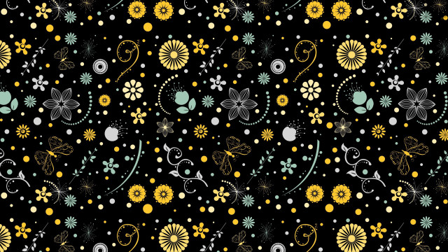 Black background yellow blue flower free wallpaper for desktop - medium preview image