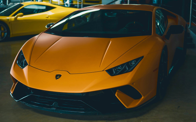 Yellow sports car garage 3d free wallpaper for desktop - medium preview image