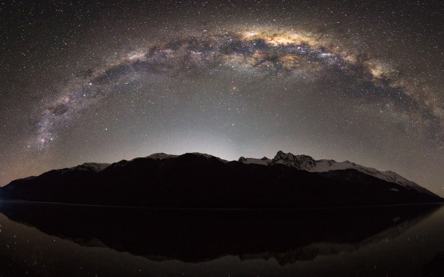 Mountain lake starry sky bright free wallpaper for desktop - medium preview image