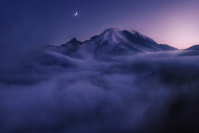 Mountain clouds purple sky crescent #2 free wallpaper for desktop - medium preview image
