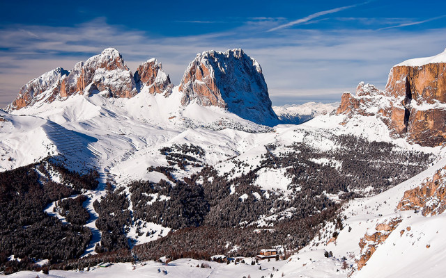 Snowy mountains clouds trees landscape free wallpaper for desktop - medium preview image