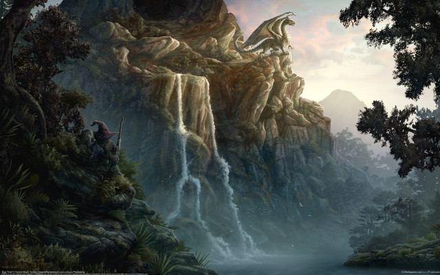 Waterfall dragon man horse fantasy #2 free wallpaper for desktop - medium preview image