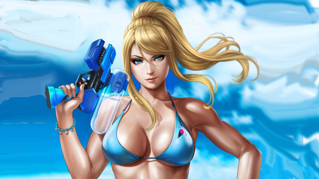 Cartoon woman bikini gun water free wallpaper for desktop - medium preview image