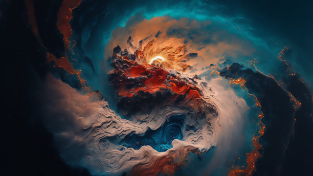 Colorful artistic volcano space orange free wallpaper for desktop - medium preview image