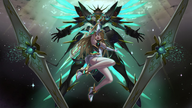 Woman wings sword mecha aurora free wallpaper for desktop - medium preview image