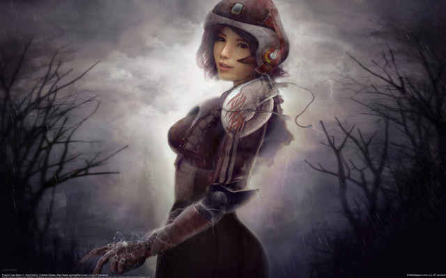 Woman hat gloves rain forest #2 free wallpaper for desktop - medium preview image