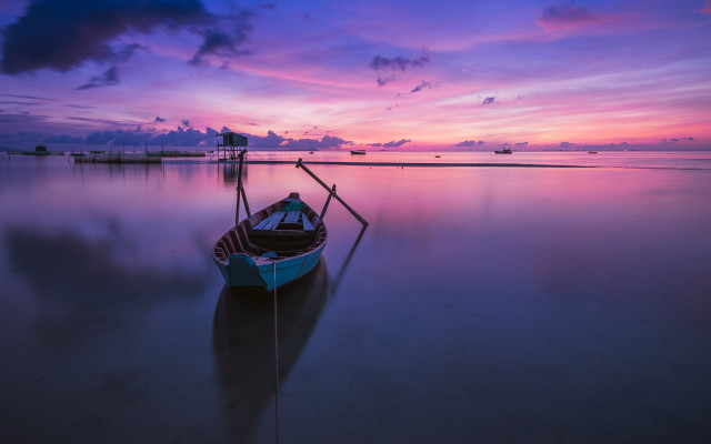 Boat sunset purple sky dock free wallpaper for desktop - medium preview image