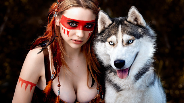 Wolf face paint cosplay furry #2 free wallpaper for desktop - medium preview image