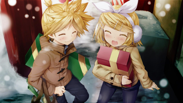 Anime characters holding presents snow free wallpaper for desktop - medium preview image