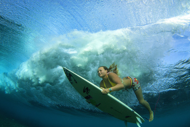Woman surfing underwave ocean bikini #2 free wallpaper for desktop - medium preview image