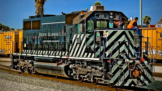 Train people palm tree yellow #2 free wallpaper for desktop - medium preview image