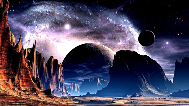 Mountains planets space scene stars free wallpaper for desktop - medium preview image