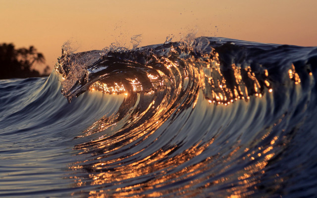 Golden blue wave sunset orange free wallpaper for desktop - medium preview image