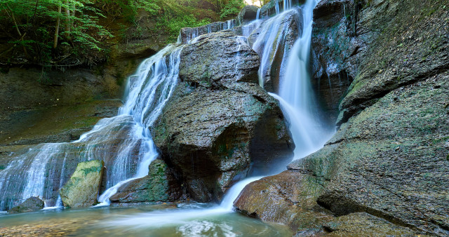 Waterfall forest rocks trees nature free wallpaper for desktop - medium preview image
