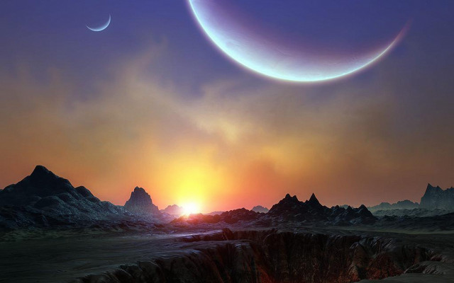 Planet moon star sunset night free wallpaper for desktop - medium preview image