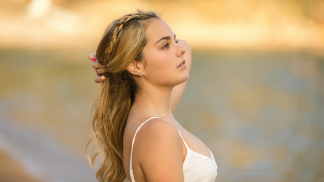 Woman long hair water portrait free wallpaper for desktop - medium preview image