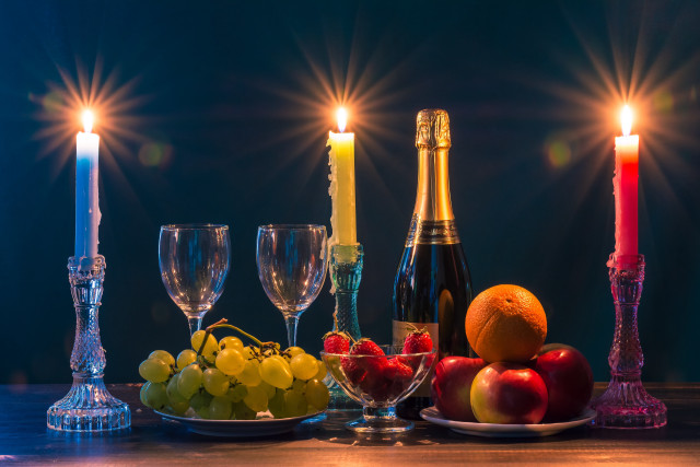 Romantic stilllife fruit wine candle free wallpaper for desktop - medium preview image