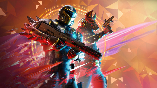 Couple holding guns triangles red free wallpaper for desktop - medium preview image