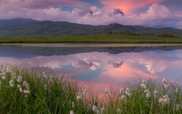 Mountain reflection lake sunset clouds free wallpaper for desktop - medium preview image