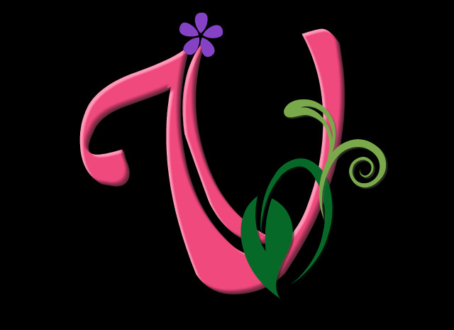 Pink green letter flower leaf free wallpaper for desktop - medium preview image