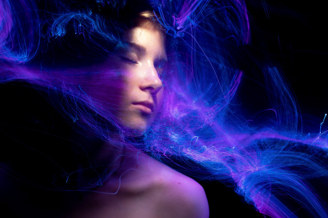 Woman wind streaks hologram light free wallpaper for desktop - medium preview image