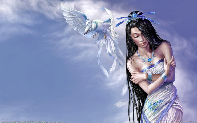 Woman bird angels feathers dress free wallpaper for desktop - medium preview image