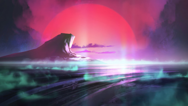 Mountain sunset red sun pink free wallpaper for desktop - medium preview image