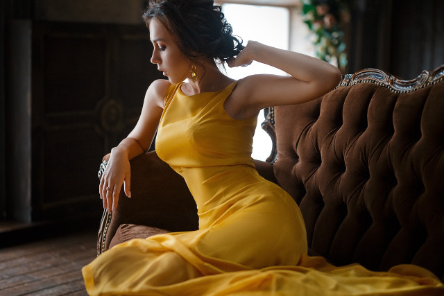 Woman yellow dress elina karimova free wallpaper for desktop - medium preview image