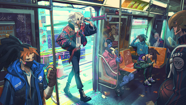 Subway cyberpunk group microphone bandages free wallpaper for desktop - medium preview image