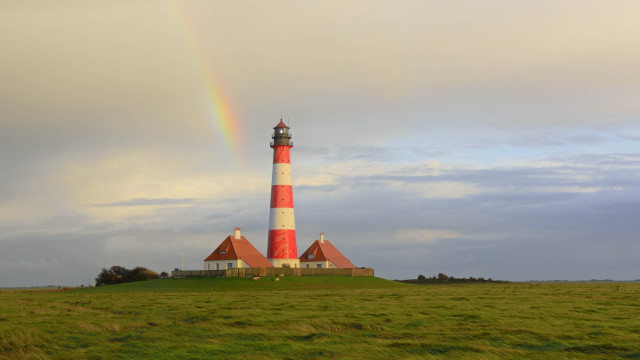 Lighthouse rainbow field mountains sunset #2 free wallpaper for desktop - medium preview image