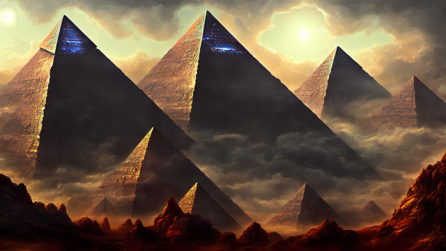 Pyramids clouds sunlight fantasy matte free wallpaper for desktop - medium preview image