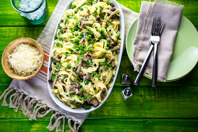 Pasta peas mushrooms table glass free wallpaper for desktop - medium preview image