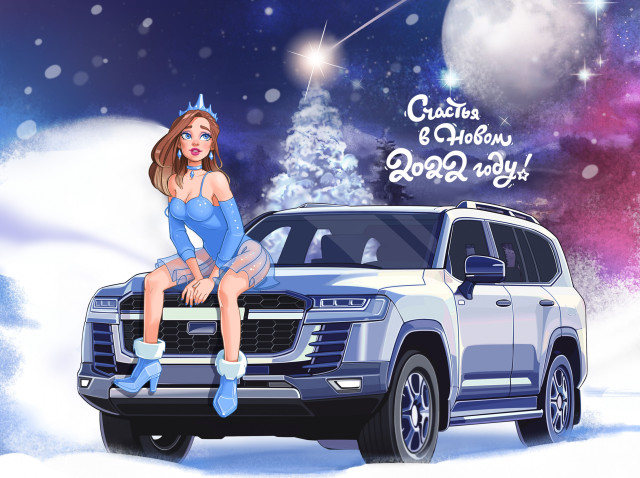 Girl car christmas snow moon free wallpaper for desktop - medium preview image