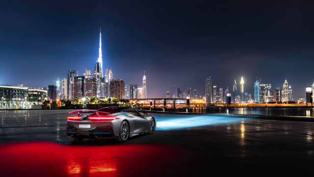 Cityscape night car hologram lights free wallpaper for desktop - medium preview image
